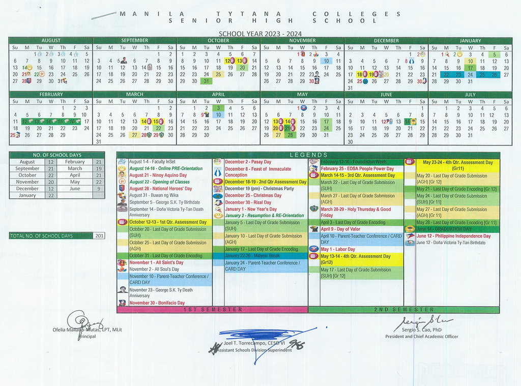 Academic Calendar for Senior High